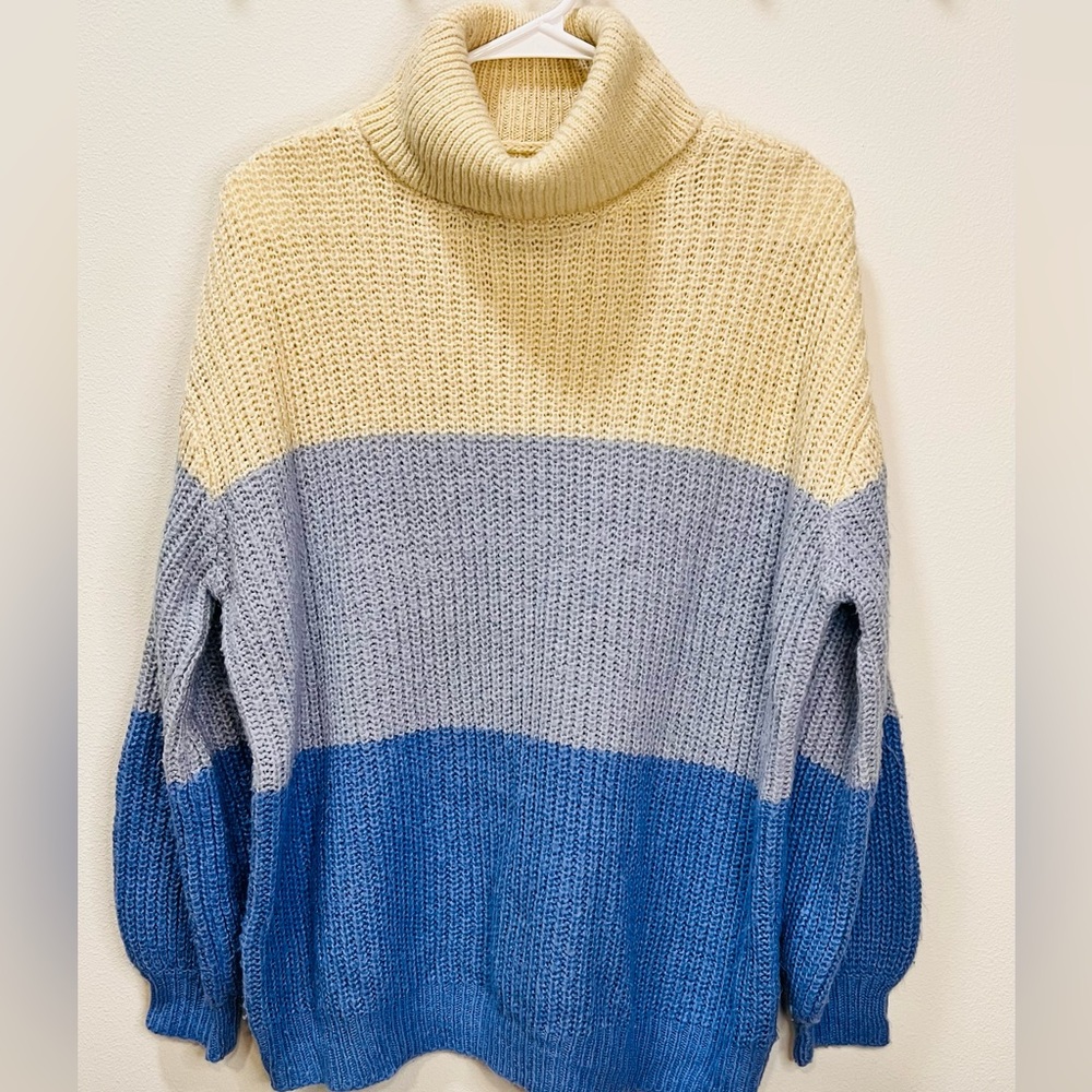 Pop Sugar Women Sweater, Blue Stripes Cozy Sweater